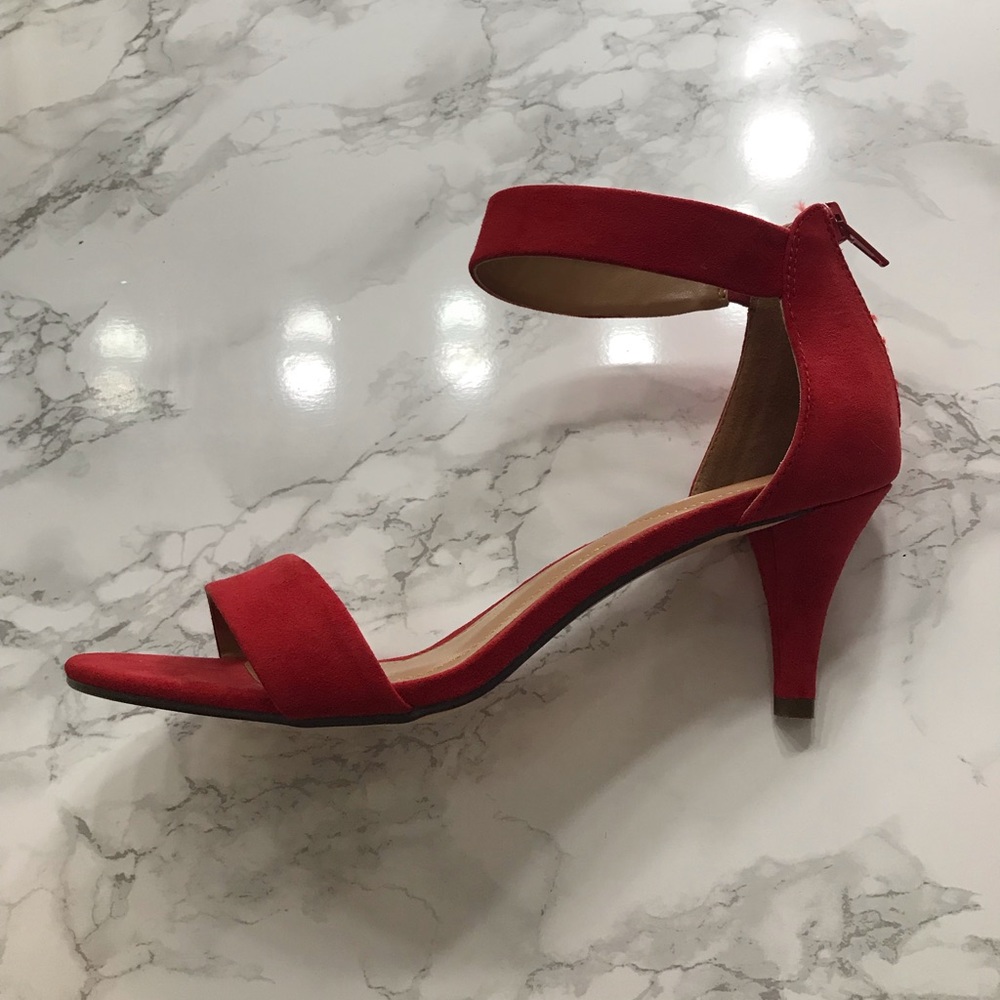 Red strappy kitten heels
